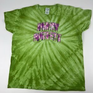 Jimmy Buffett T Shirt Sz L Workin’ N’ Playin’ Tour 2015 Green Tie Dye Pink Flora
